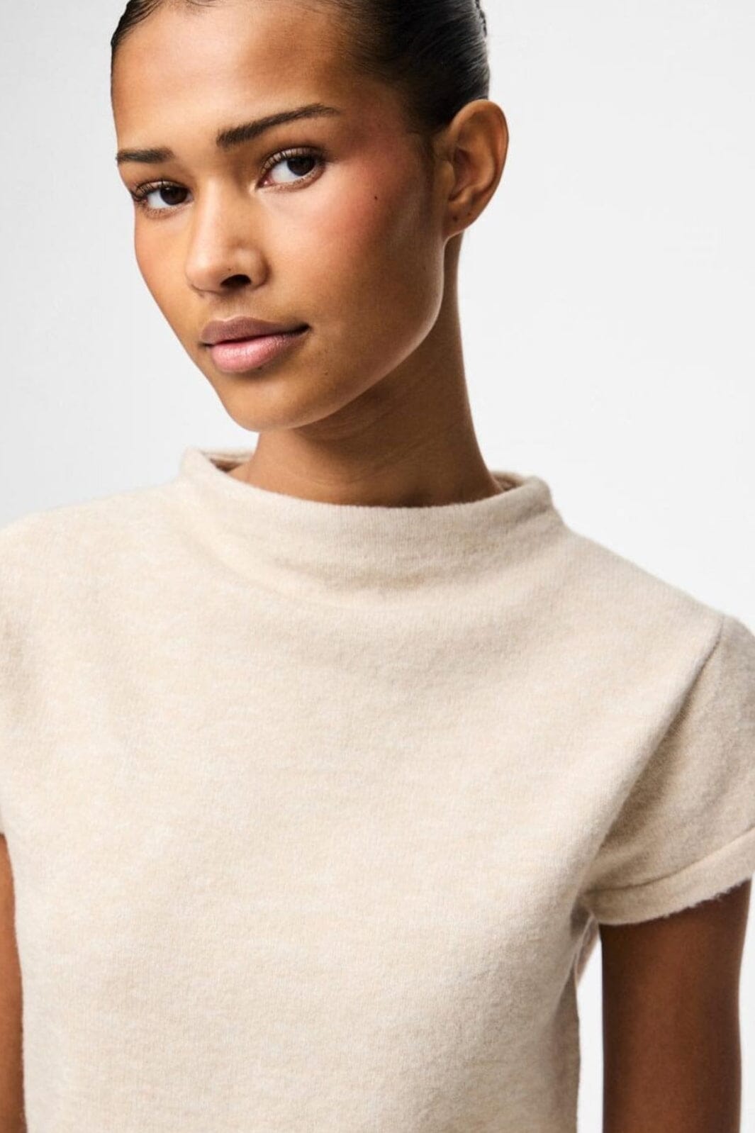 Pieces - Pcfamilla Ss Mock Neck Knit Top Fsy - 4861089 Silver Gray Melange