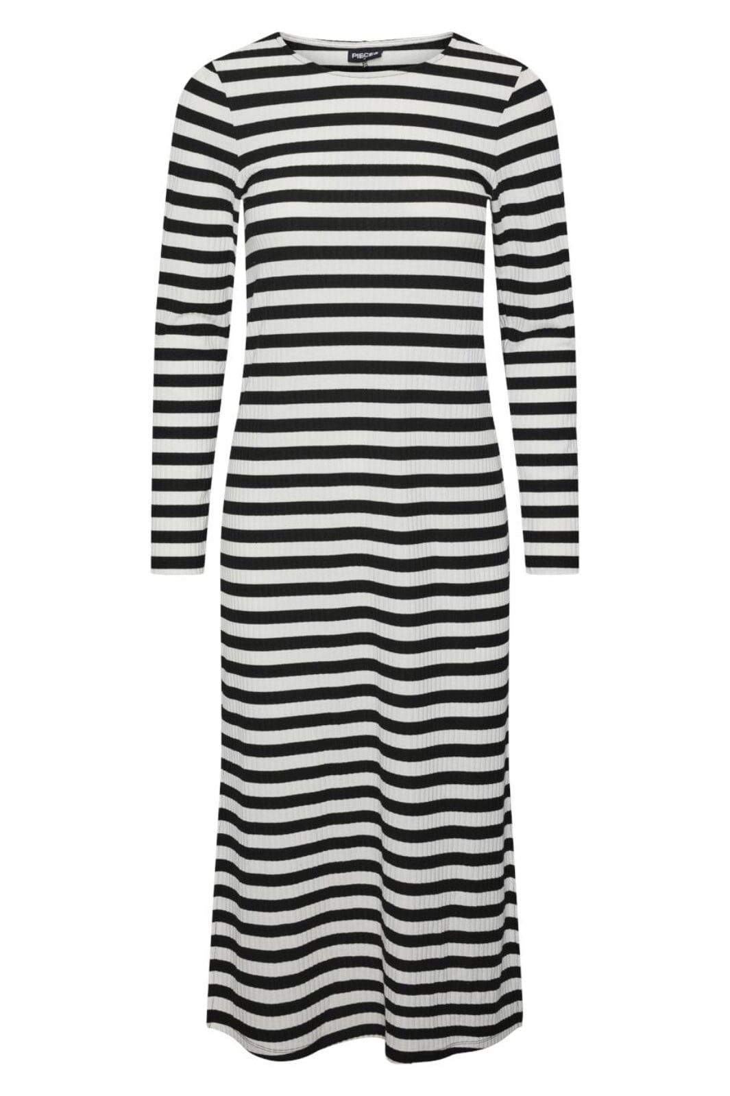 Pieces - Pcfiline Ls O-Neck Midi Dress Kac - 4575844 Black Bright White Kjoler