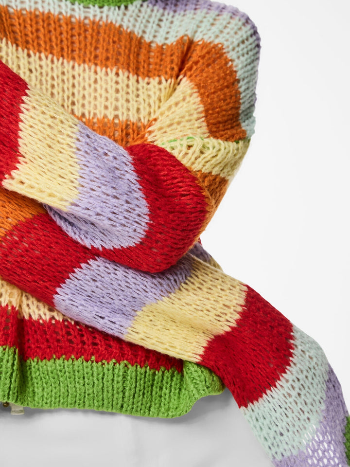 Pieces - Pchilje Ls O-Neck Knit - 4789671 High Risk Red Multi Colored Strikbluser