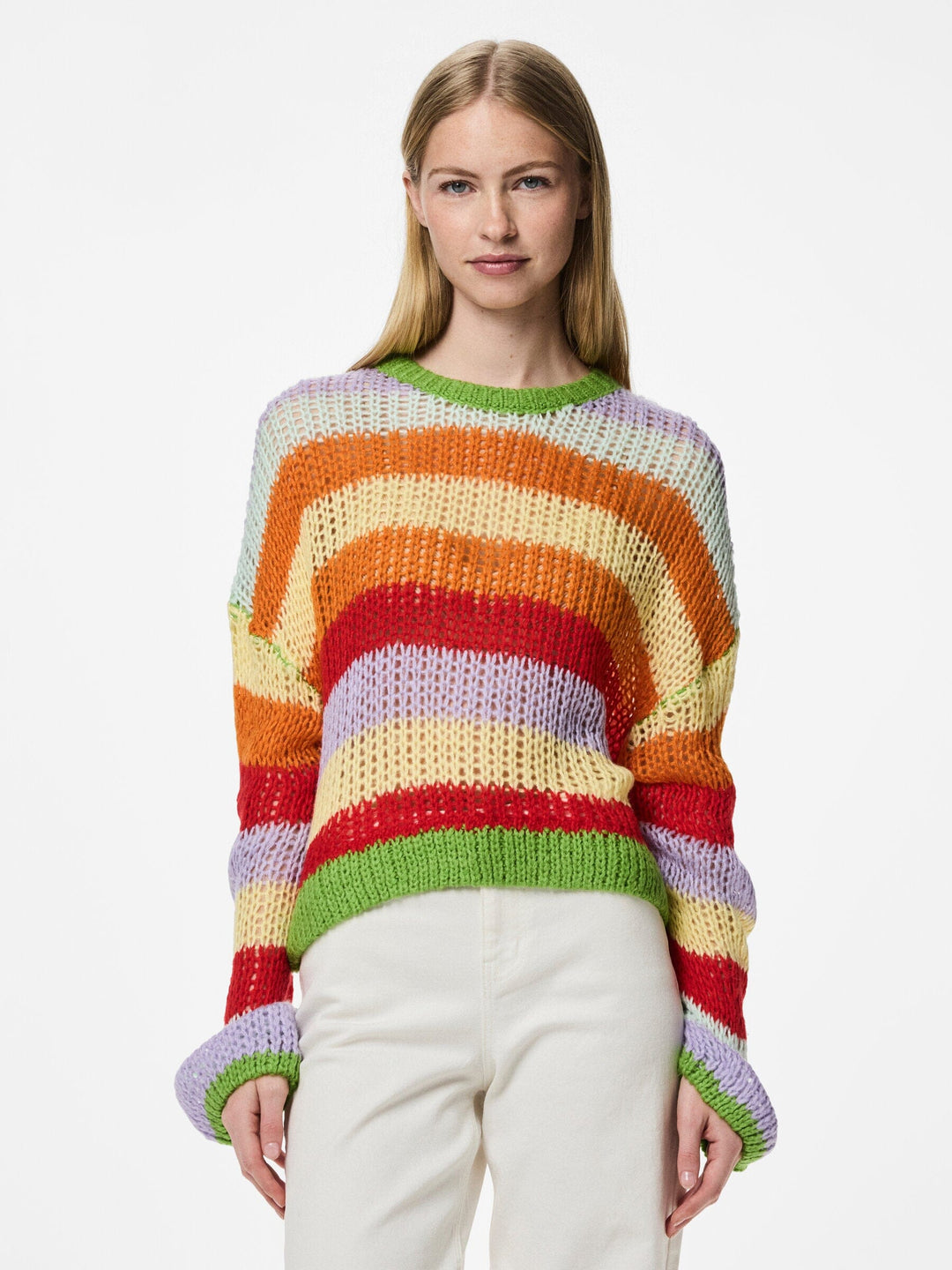 Pieces - Pchilje Ls O-Neck Knit - 4789671 High Risk Red Multi Colored Strikbluser