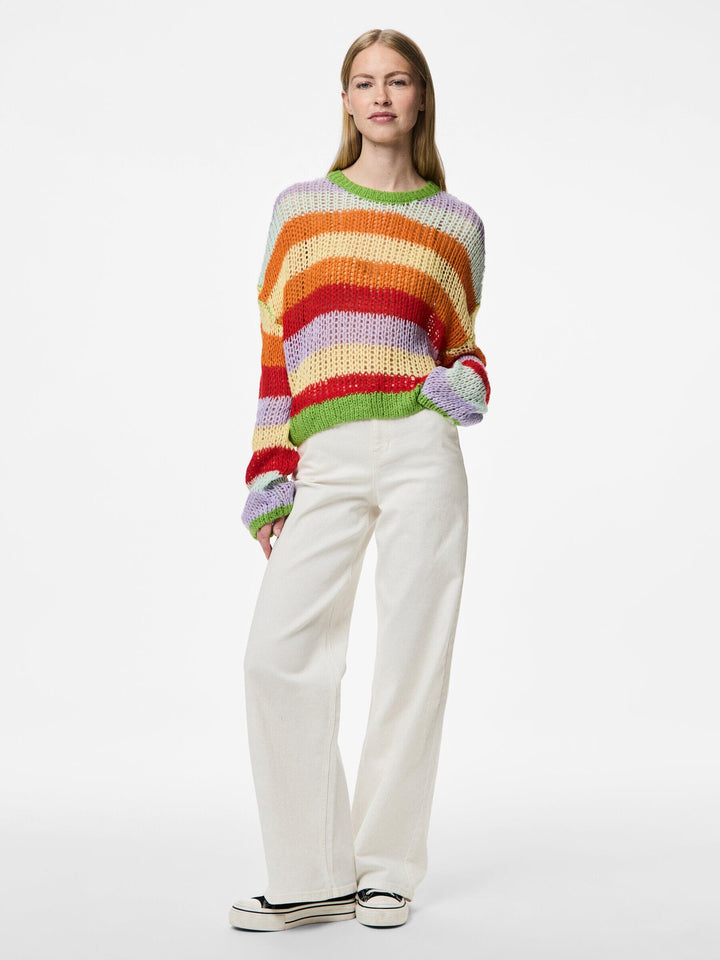 Pieces - Pchilje Ls O-Neck Knit - 4789671 High Risk Red Multi Colored Strikbluser