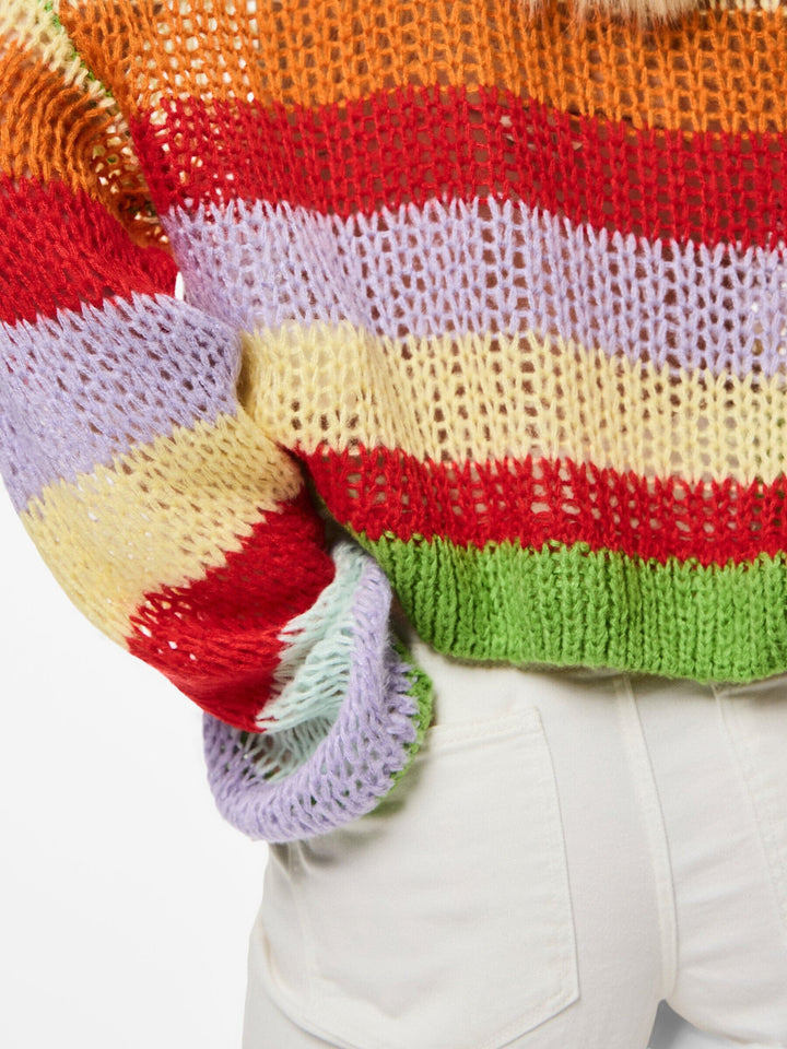 Pieces - Pchilje Ls O-Neck Knit - 4789671 High Risk Red Multi Colored Strikbluser