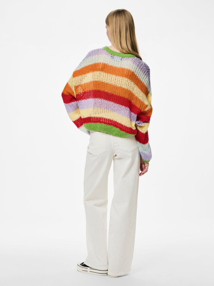 Pieces - Pchilje Ls O-Neck Knit - 4789671 High Risk Red Multi Colored Strikbluser