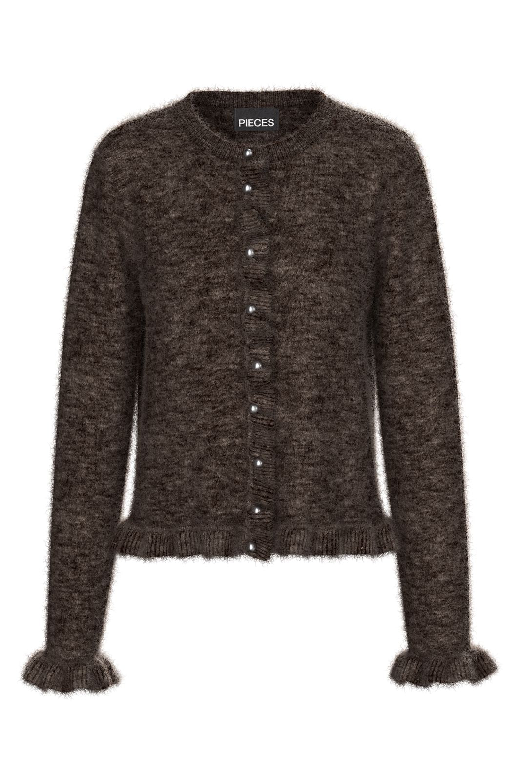 Pieces - Pclydia Ls Frill Knit Cardigan Fsy - 5009993 Coffee Quartz