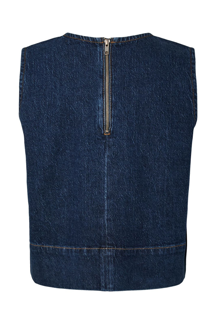 Pieces - Pcmerle Sl O-Neck Denim Top Fsy Pp - 5036181 Dark Blue Denim