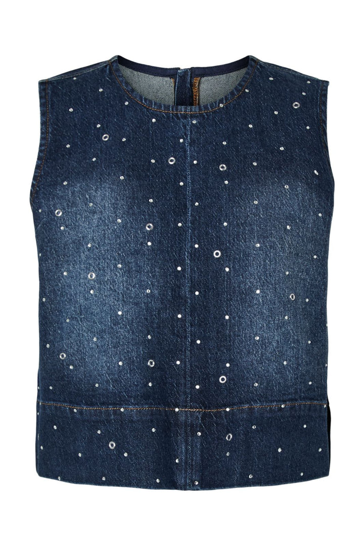 Pieces - Pcmerle Sl O-Neck Denim Top Fsy Pp - 5036181 Dark Blue Denim