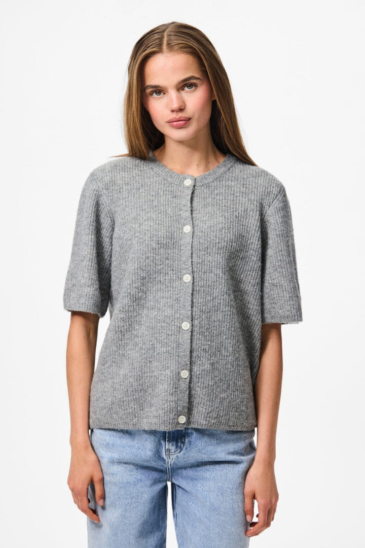 Pieces - Pcsilly Ss O-Neck Knit Cardigan - 4861139 Medium Grey Melange