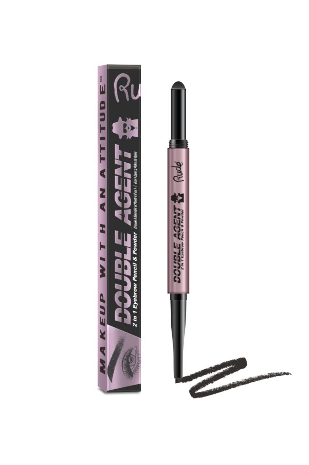 Rude Cosmetics - Double Agent - 2 in 1 Eyebrow Pencil & Powder - Black Brown - Øjenbryn