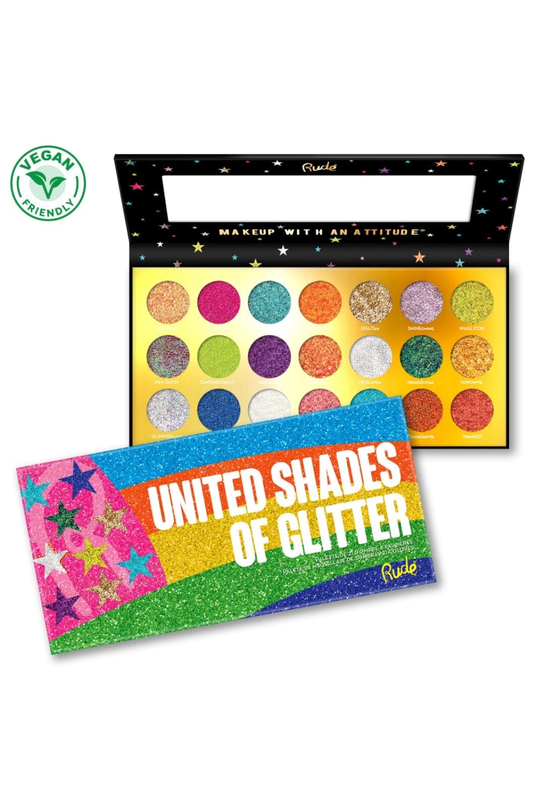 Rude Cosmetics - United Shades of Glitter - 21 Pressed Glitter Palette - Øjenskygge