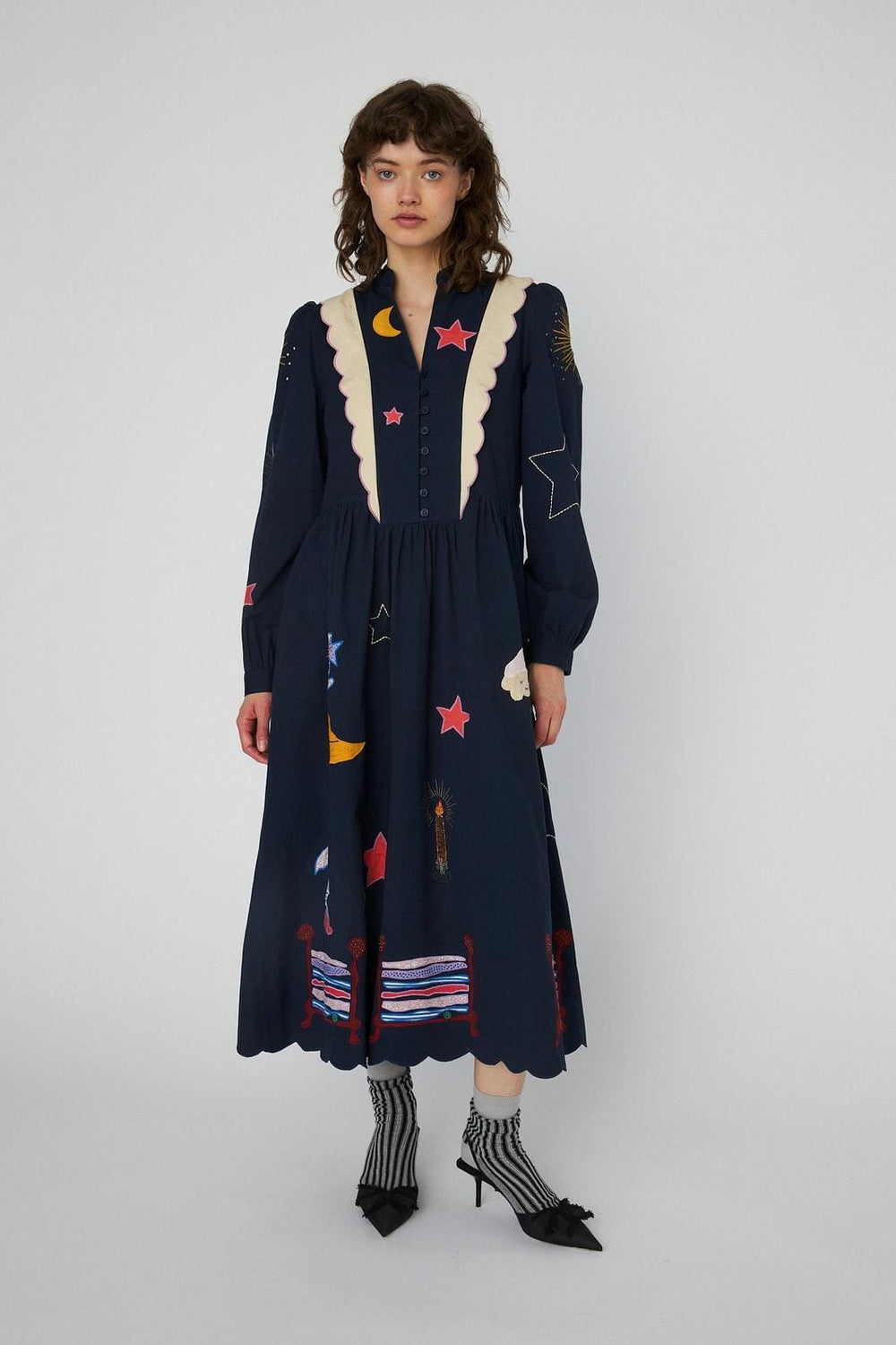 Stella Nova - Bead Embellished Midi Dresshc54-4337 - 395 Navy Kjoler