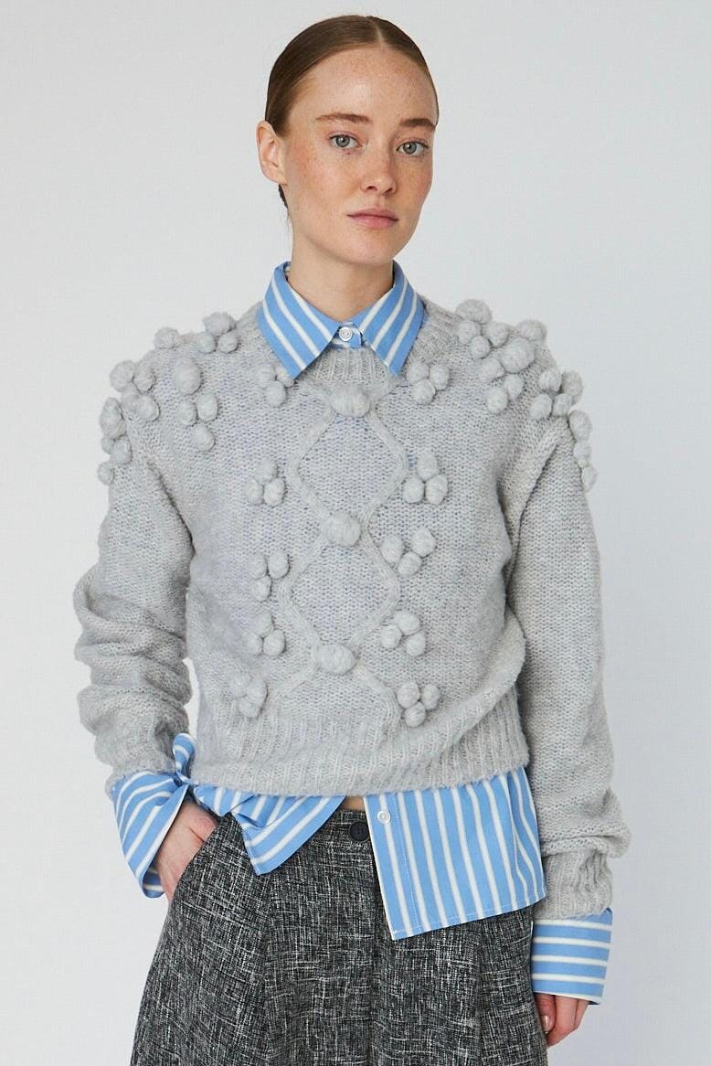 Stella Nova - Cable Knit With Bobblestw54-3294 - 912 Light Grey Mélange Strikbluser
