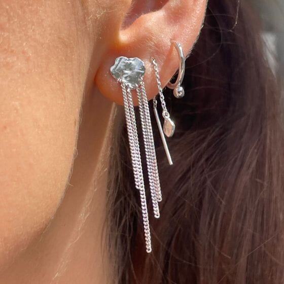Stine A - Shell Reflections Earring With Chains Silver - Single - 1352-00-S Øreringe
