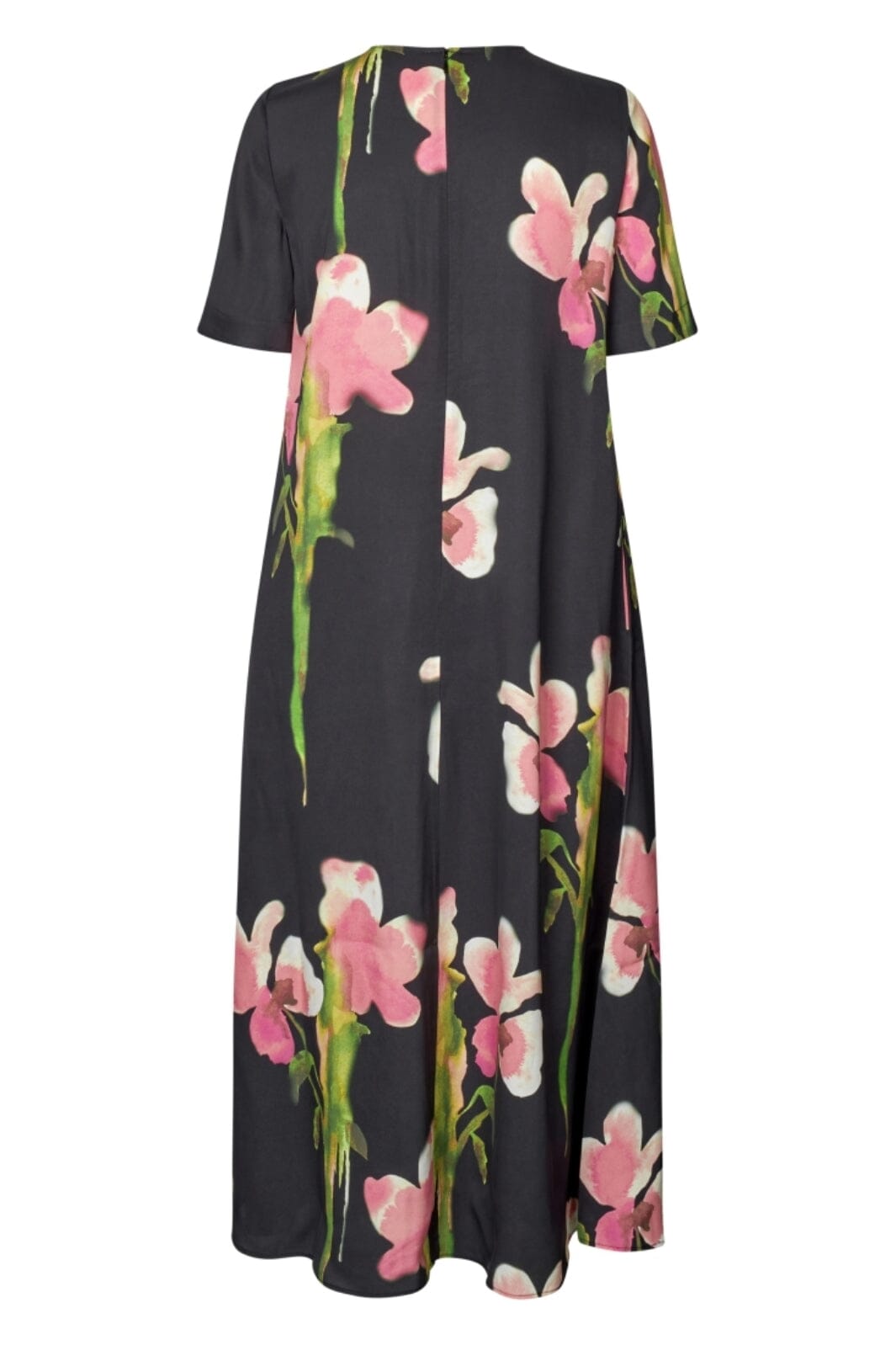 Stine Goya - 2263 Dry Viscose, Flowy Short Sleeve Midi Dresssg-aw25-d164-2263 - Melting Flowers