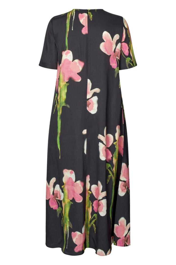 Stine Goya - 2263 Dry Viscose, Flowy Short Sleeve Midi Dresssg-aw25-d164-2263 - Melting Flowers