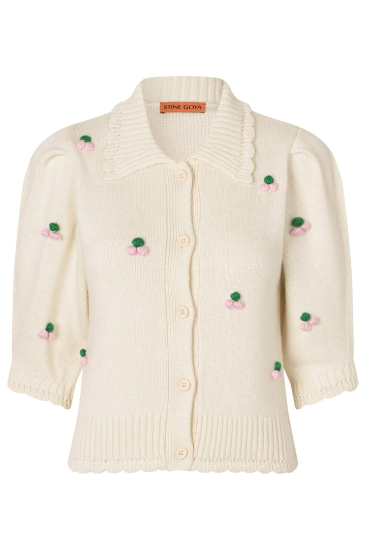 Stine Goya - 2359 Midweight Wool, Bubble Knit Polo Cardigansg-aw25-k044-2359 - Vanilla
