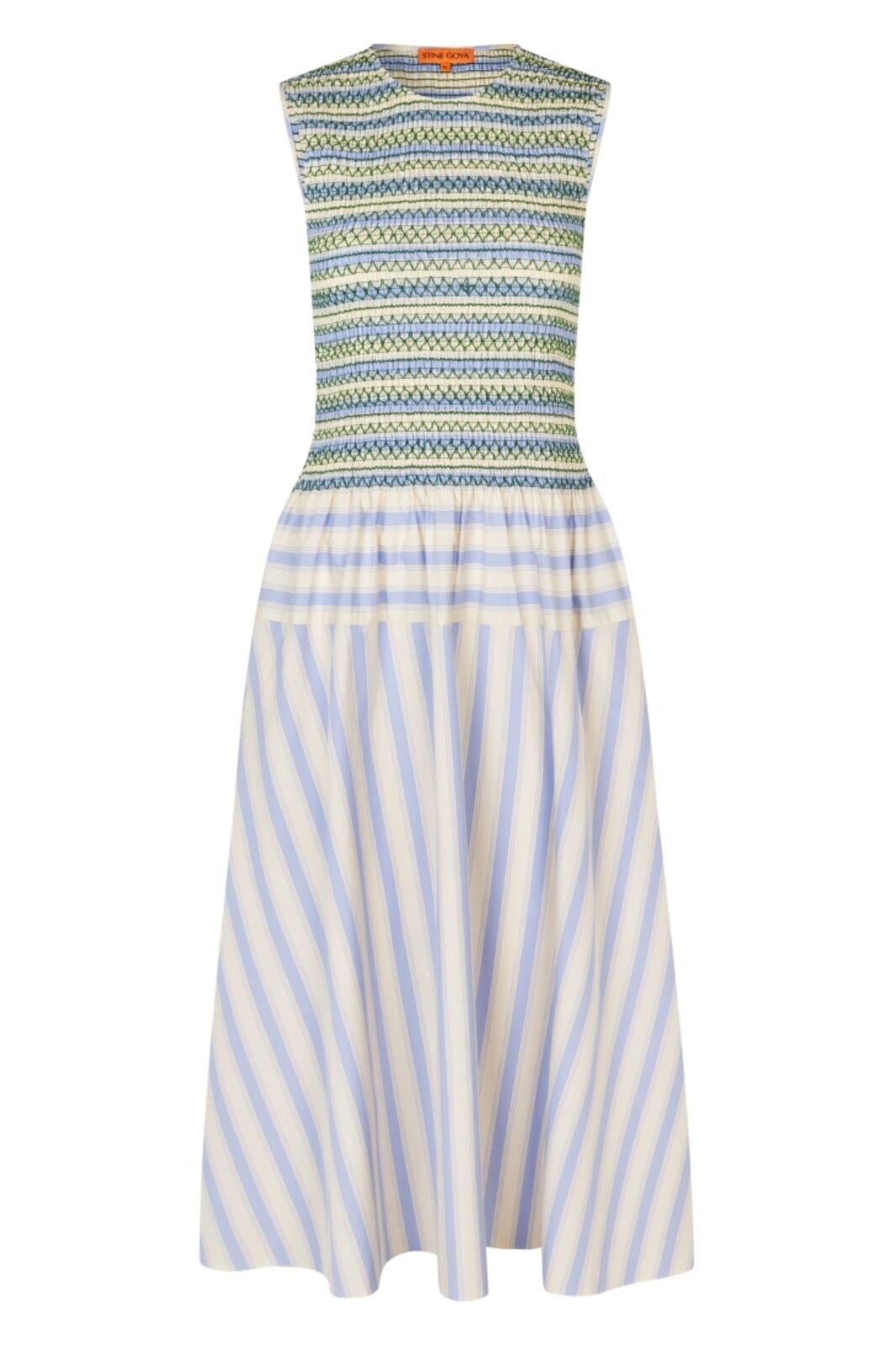Stine Goya - 2367 Smocked Cotton, Smocked Gathered Tank Dresssg-pf25-d126-2367 - Pastel Stripes