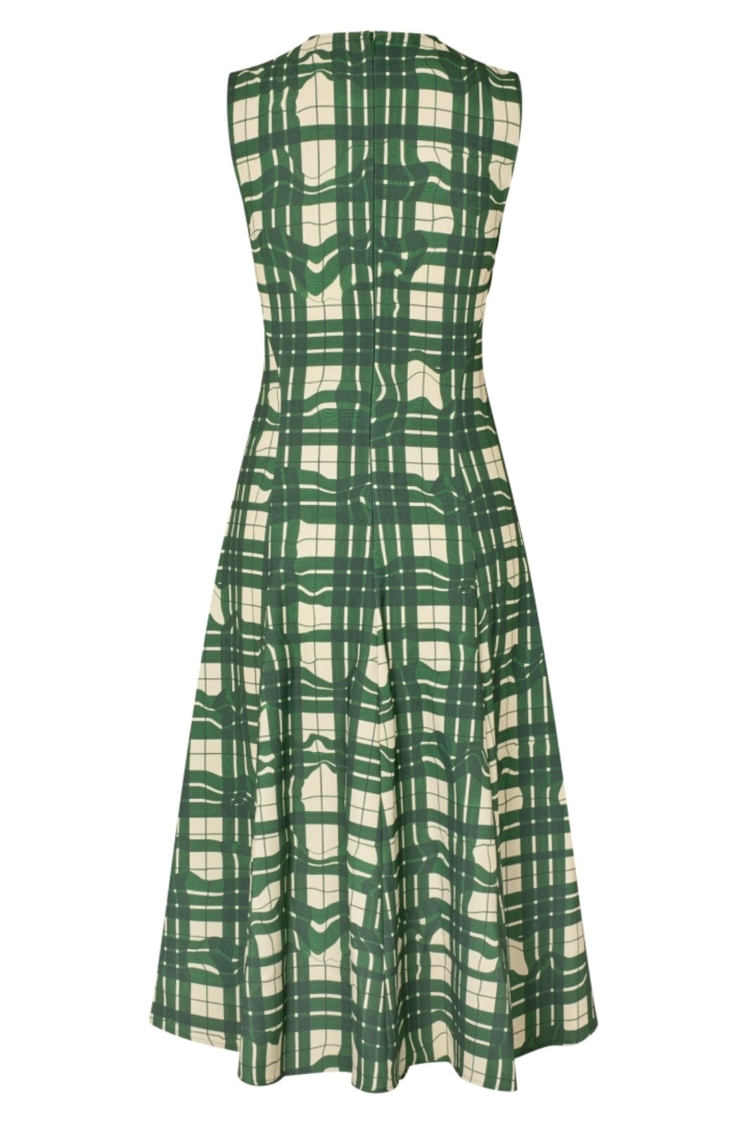 Stine Goya - 2429 Checkered Cady, Sleeveless Gathered Midi Dresssg-aw25-d162-2429 - Checkered Wave