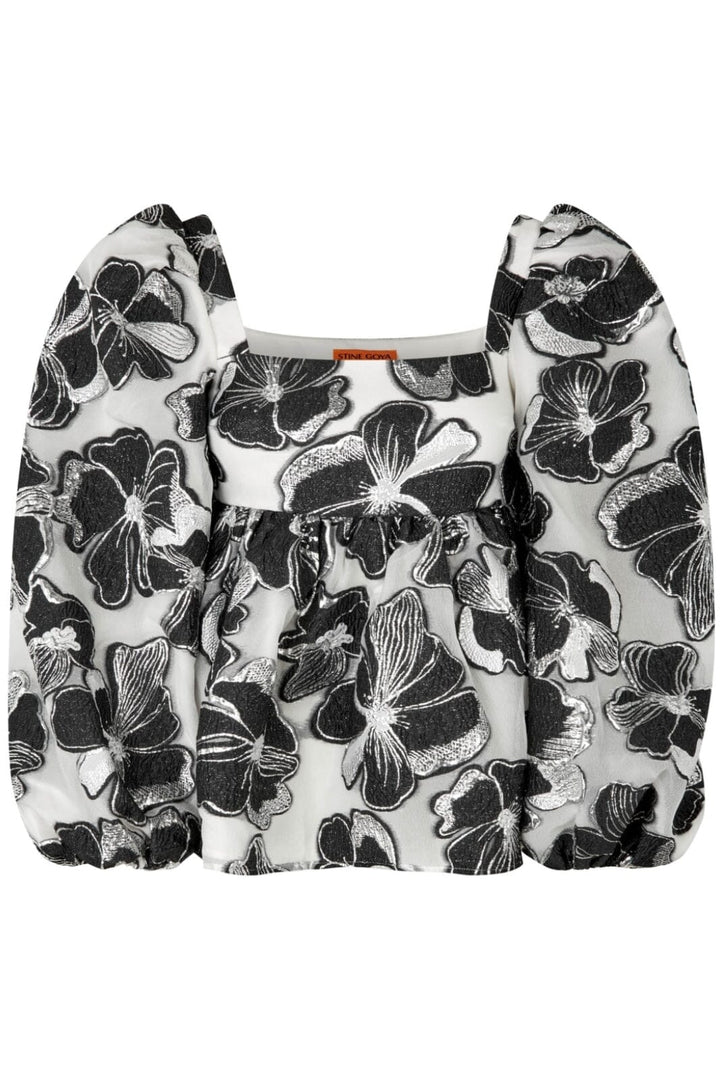 Stine Goya - Square Neck Long Sleeve Top, 1608 Organza Jacquard - Anemone Jacquard Bluser