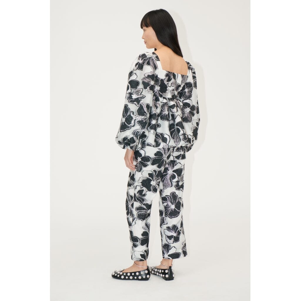 Stine Goya - Square Neck Long Sleeve Top, 1608 Organza Jacquard - Anemone Jacquard Bluser