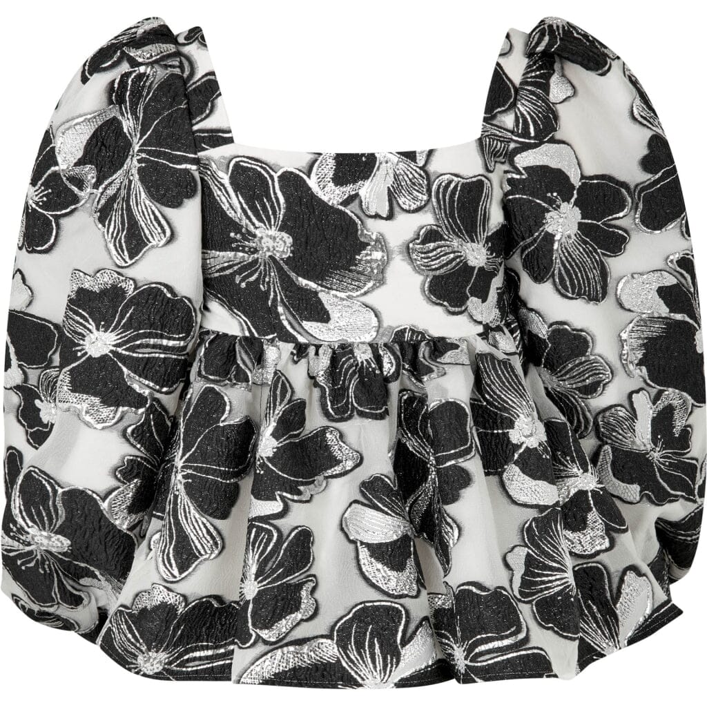 Stine Goya - Square Neck Long Sleeve Top, 1608 Organza Jacquard - Anemone Jacquard Bluser
