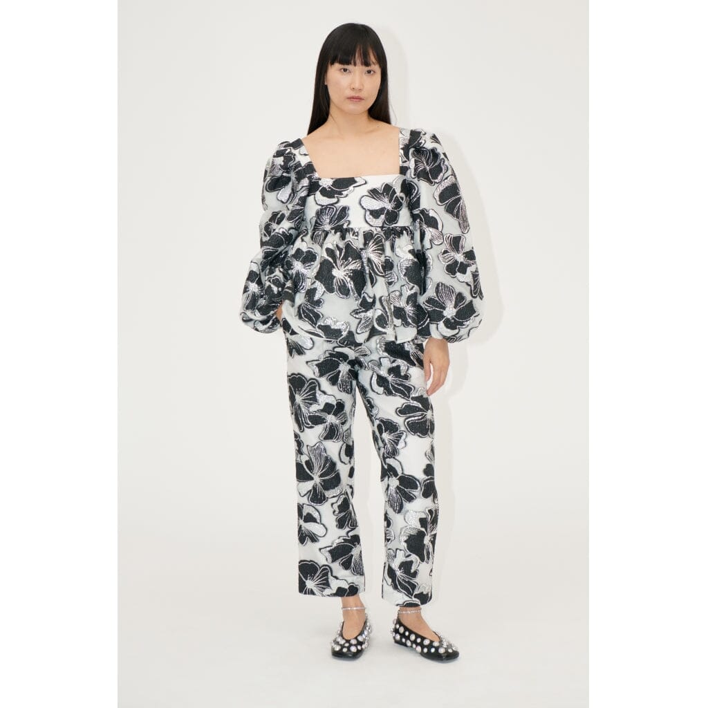 Stine Goya - Square Neck Long Sleeve Top, 1608 Organza Jacquard - Anemone Jacquard Bluser