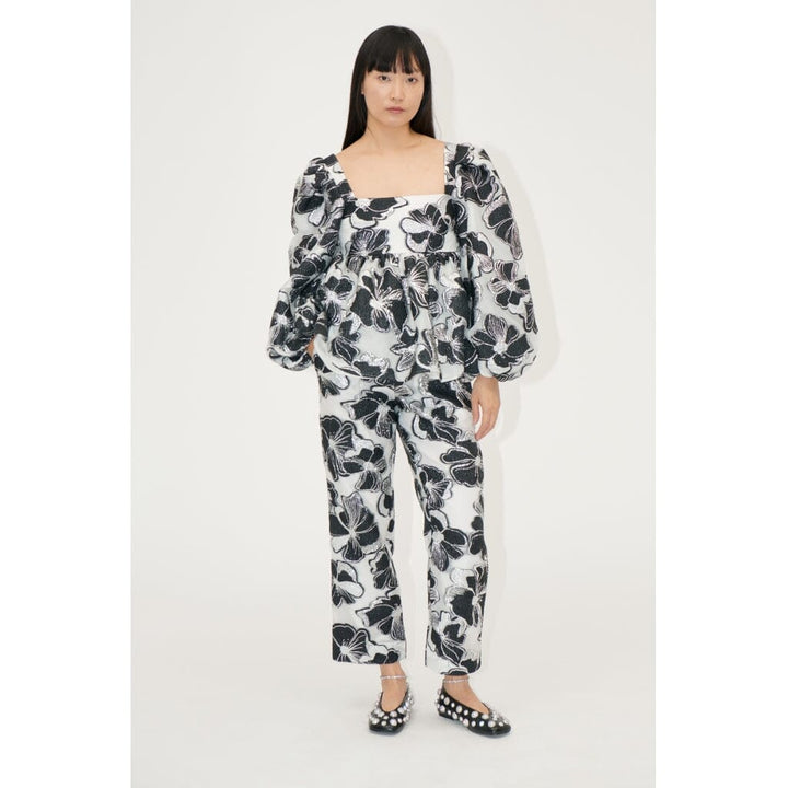 Stine Goya - Square Neck Long Sleeve Top, 1608 Organza Jacquard - Anemone Jacquard Bluser