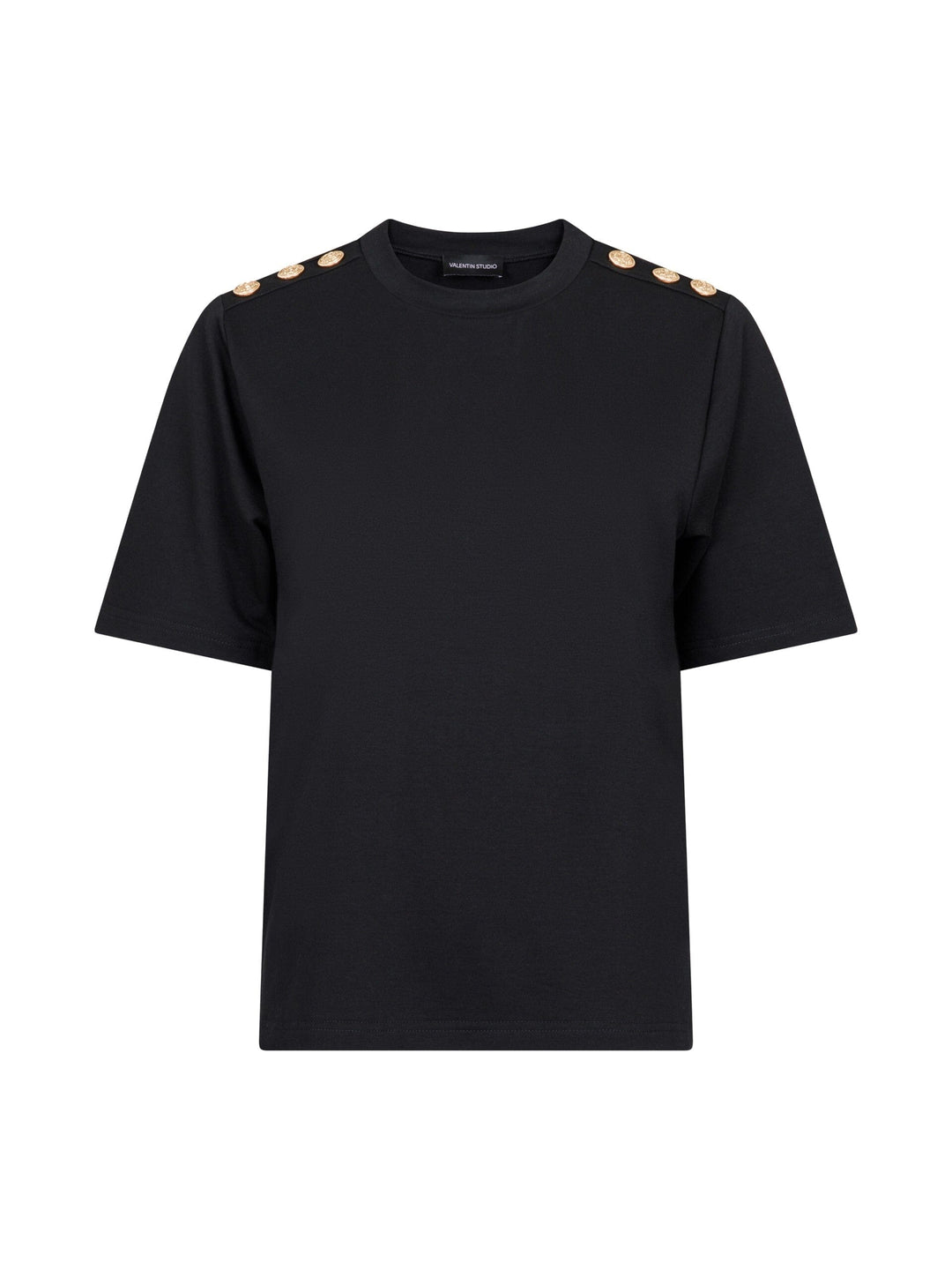 Valentin Studio - Gold Button Casual T-shirt - Black T-shirts