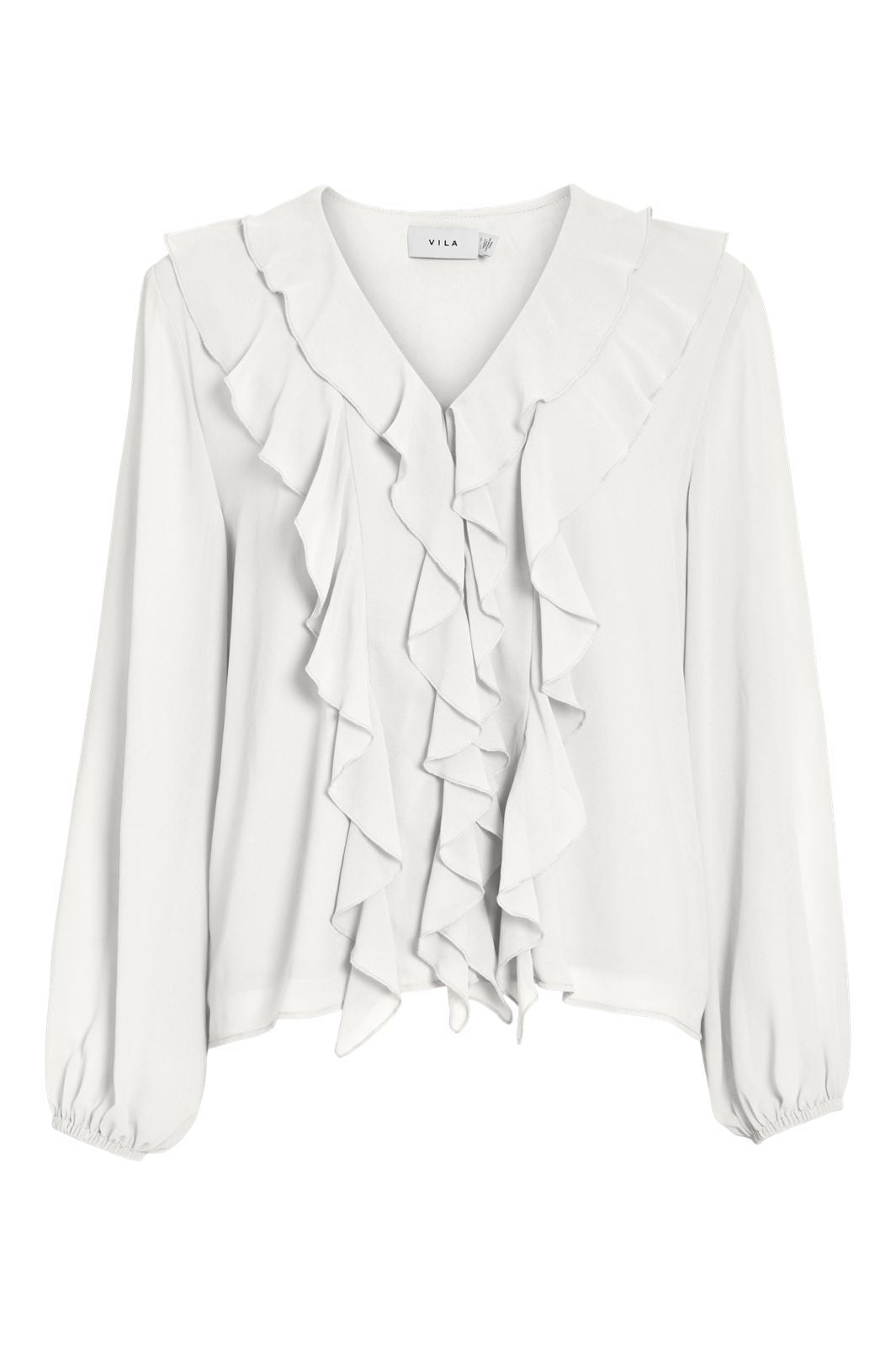 Vila - Viane L/S V-Neck Frill Top/Ka - 4977835 Snow White