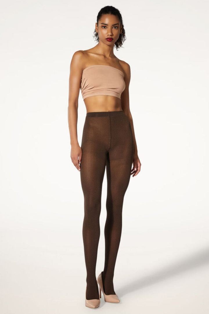 Wolford - Jacquard Tights - 9952 Umber/black Strømpebukser