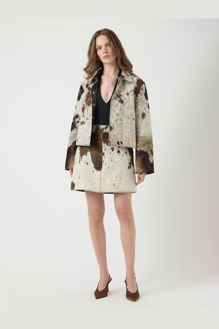 Y.A.S - Yascaroline Ls Cow Leather Jacket - 4964455 Chocolate Brown Cow Print