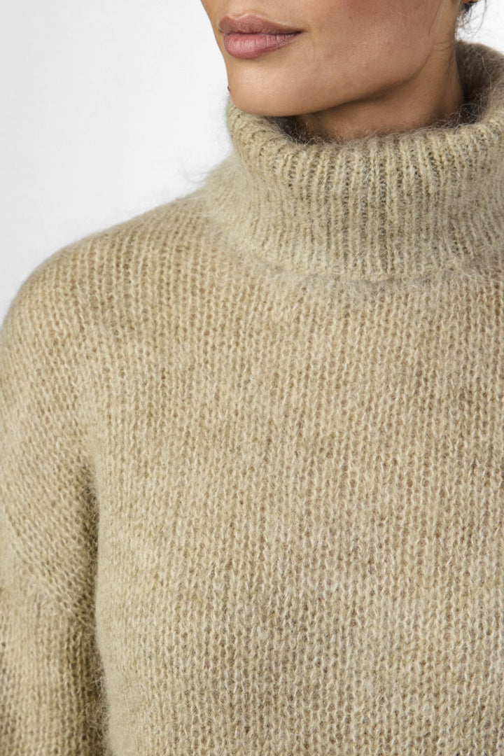 Y.A.S - Yaslambi Ls Knit Rollneck Pullover - 4656395 Abbey Stone Strikbluser