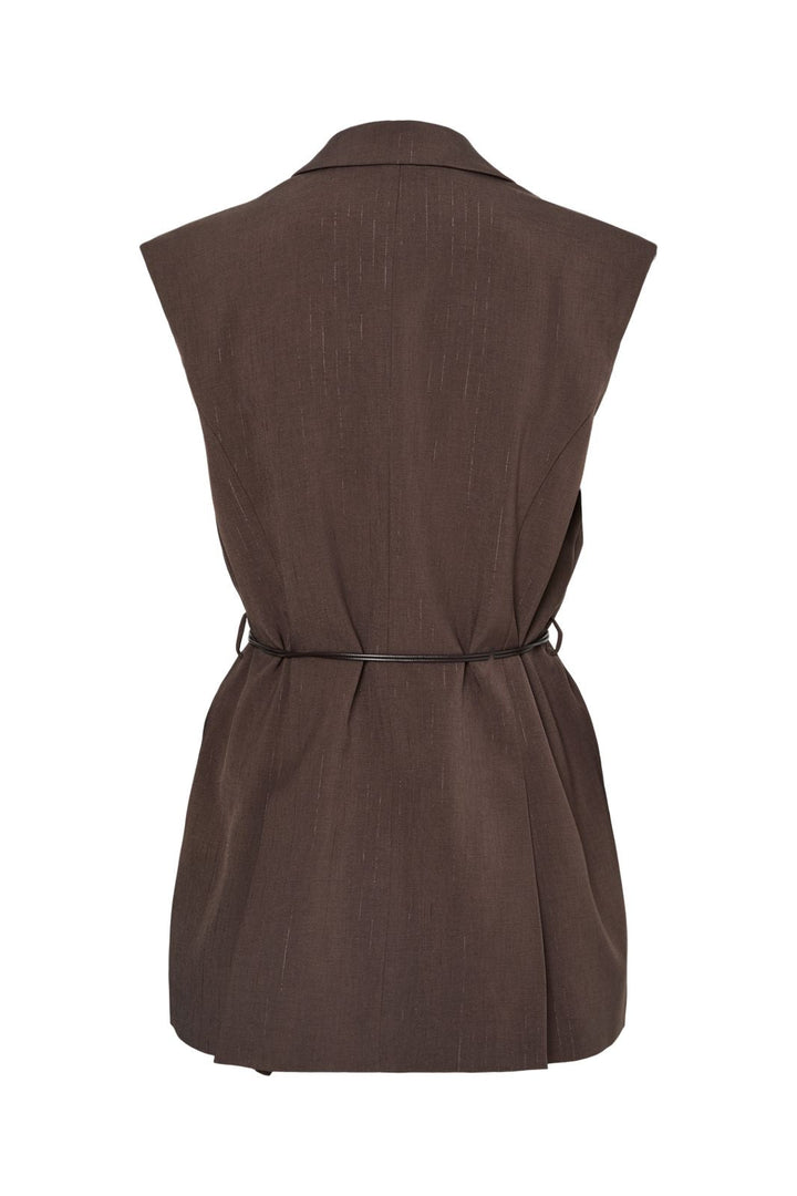 Y.A.S - Yasshimma Waistcoat - 4877080 Chocolate Brown W. Metallic Pinstripe