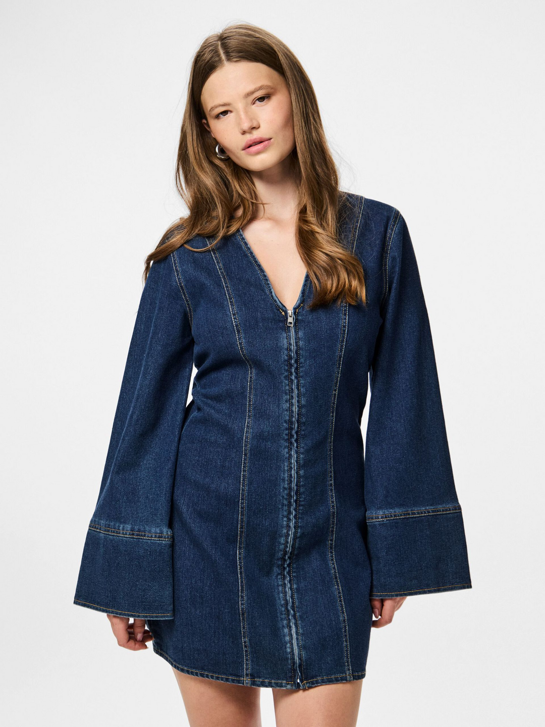 Pieces - Pcflora Ls Denim Dress - 4965162 Dark Blue Denim