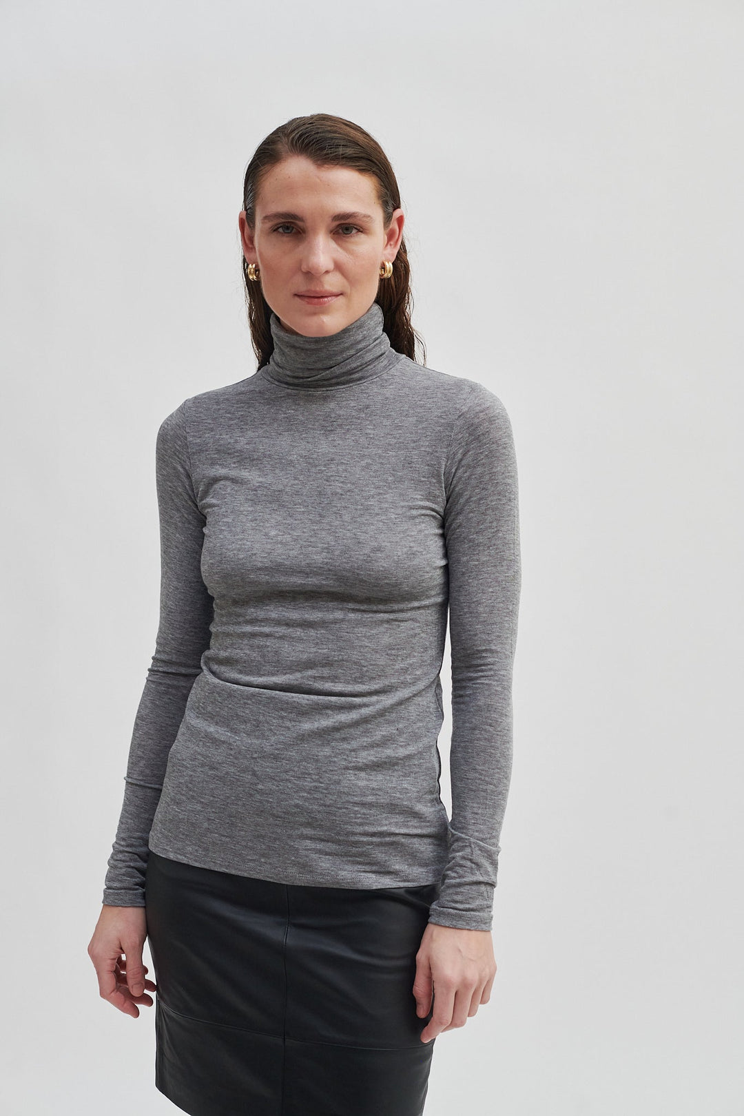 Second Female - Matima T-Neck Tee 55201 - 7002 Grey Melange