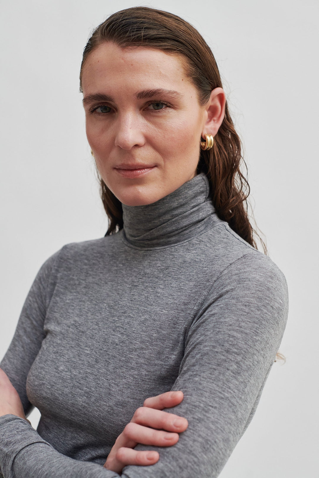 Second Female - Matima T-Neck Tee 55201 - 7002 Grey Melange