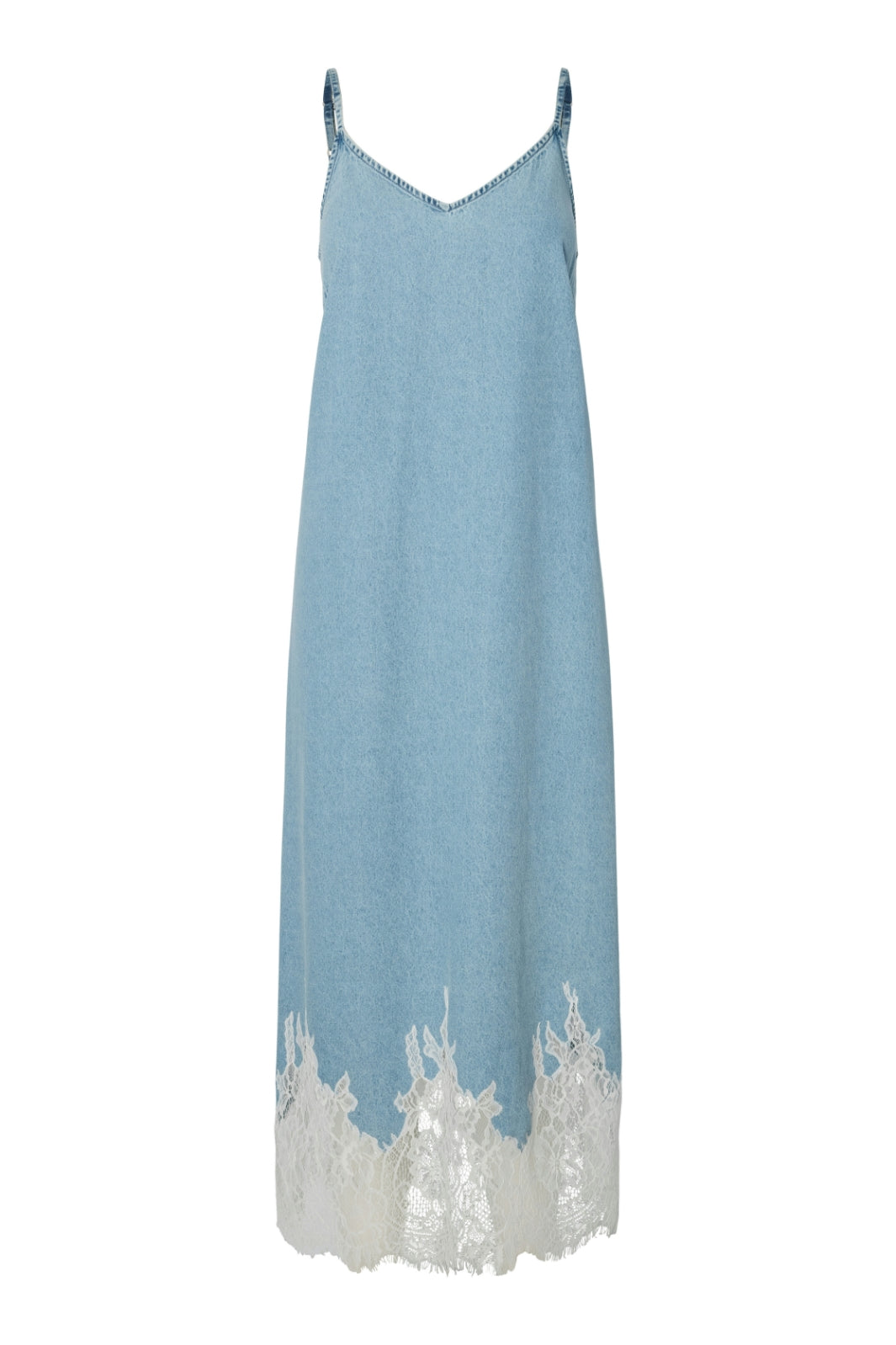 Pieces - Pcfeni Sl Lace Denim Midi Dress Fsy - 4960770 Light Blue Denim Lace