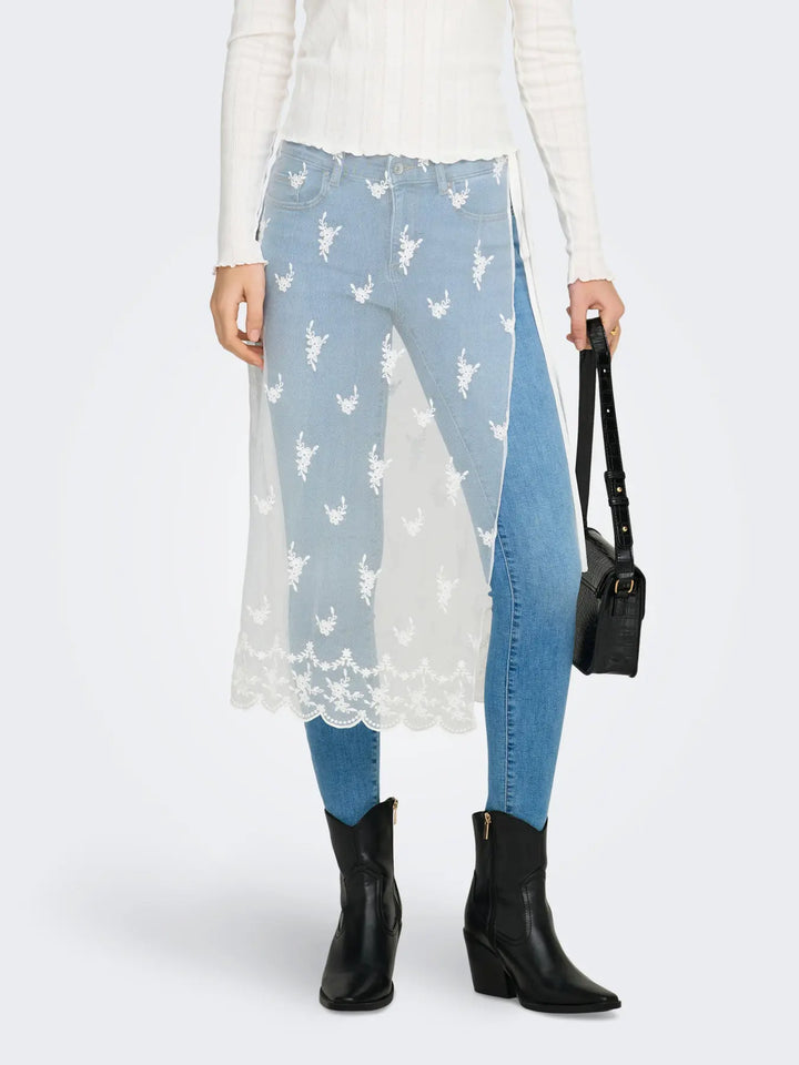 Only - Onlsafea Midi Mesh Lace Tie Skirt - 4987619 Bright White