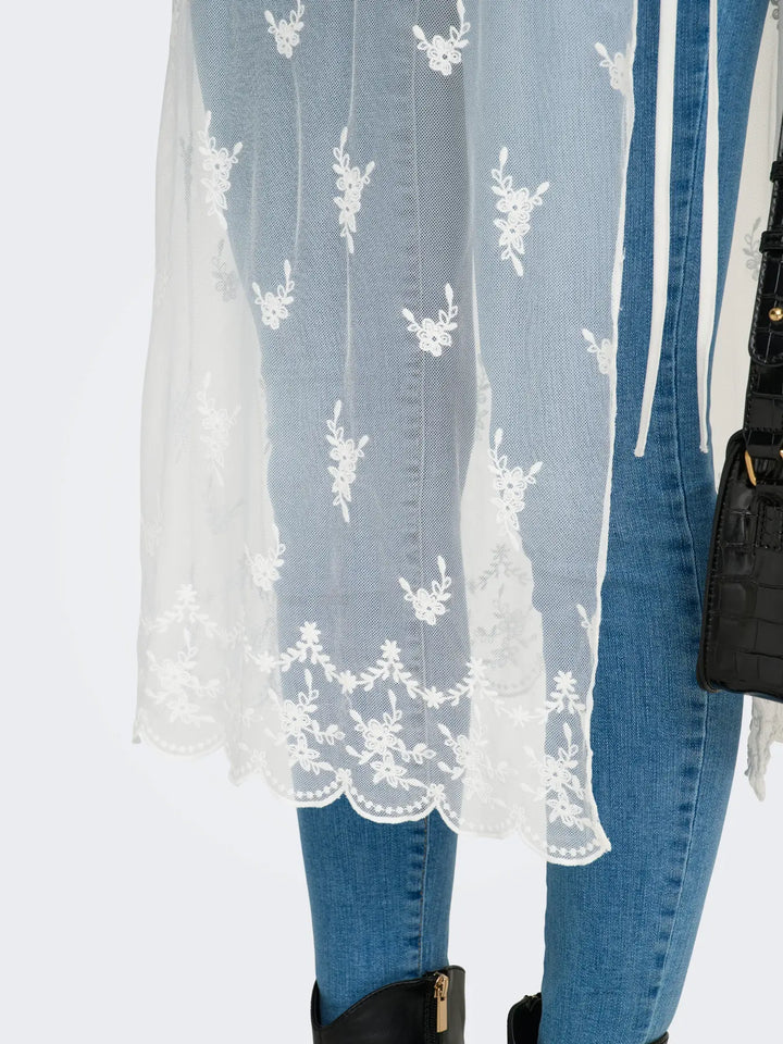 Only - Onlsafea Midi Mesh Lace Tie Skirt - 4987619 Bright White
