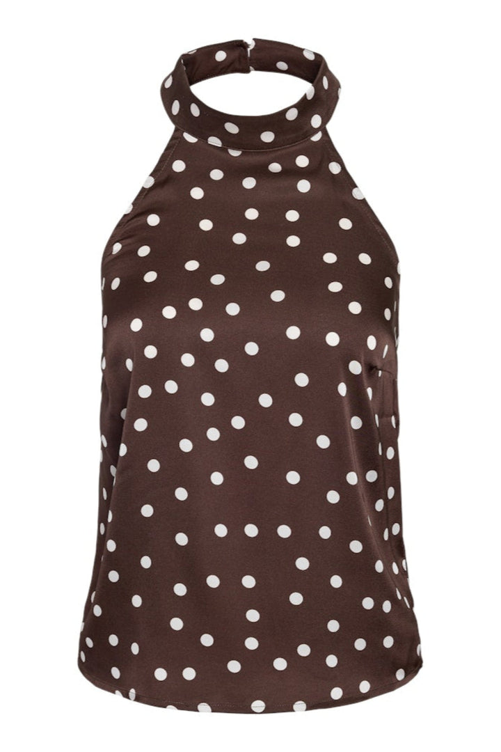Noisy May x Molly&My - Nmbambi Halterneck Satin Top - 5054643 Chocolate Brown White Polka