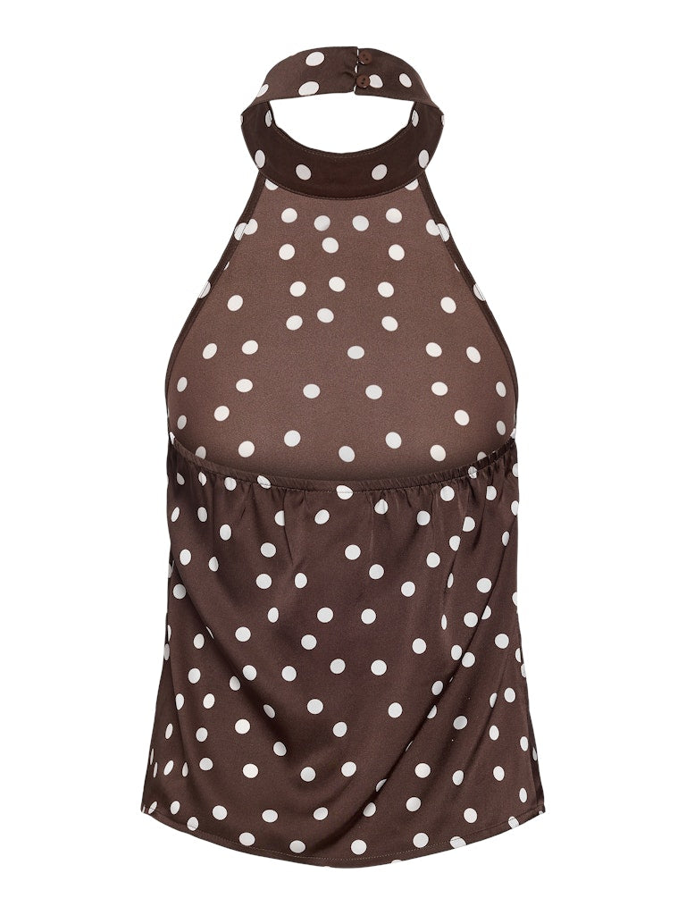 Noisy May x Molly&My - Nmbambi Halterneck Satin Top - 5054643 Chocolate Brown White Polka