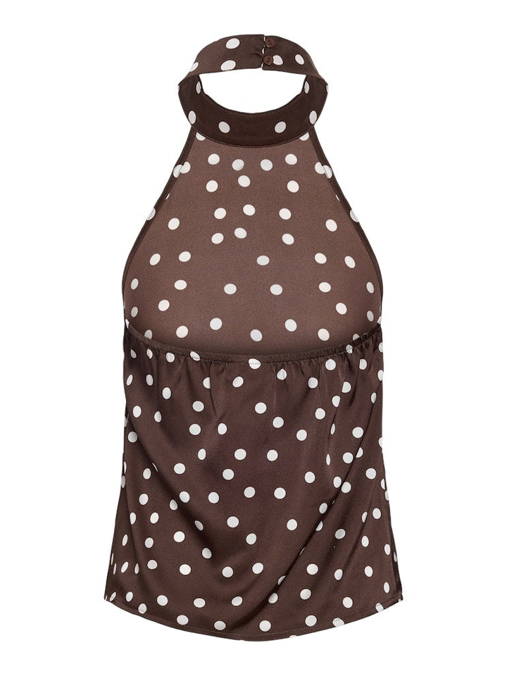 Noisy May x Molly&My - Nmbambi Halterneck Satin Top - 5054643 Chocolate Brown White Polka