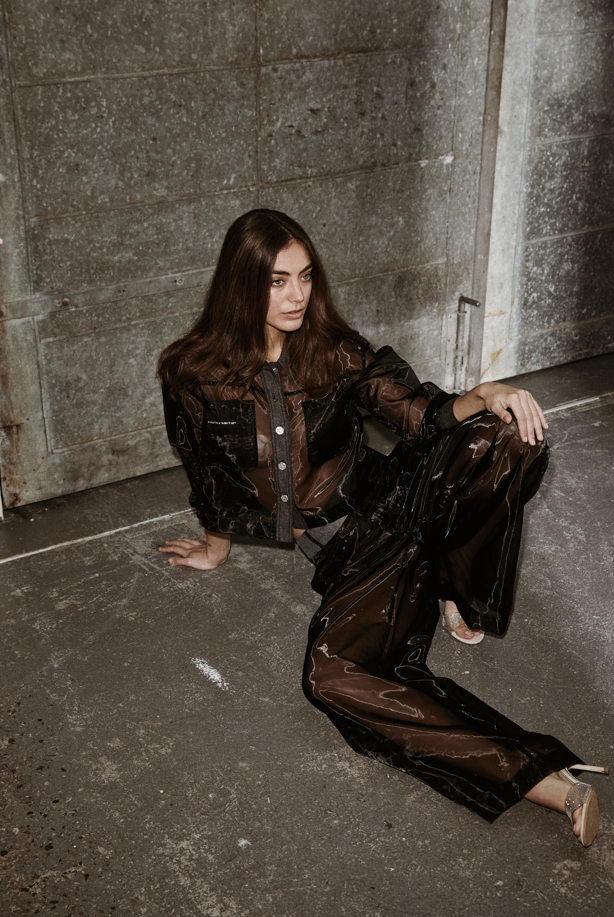 Haute L'Amitié - Organza Crop Denim Shirt HL10614 - Black