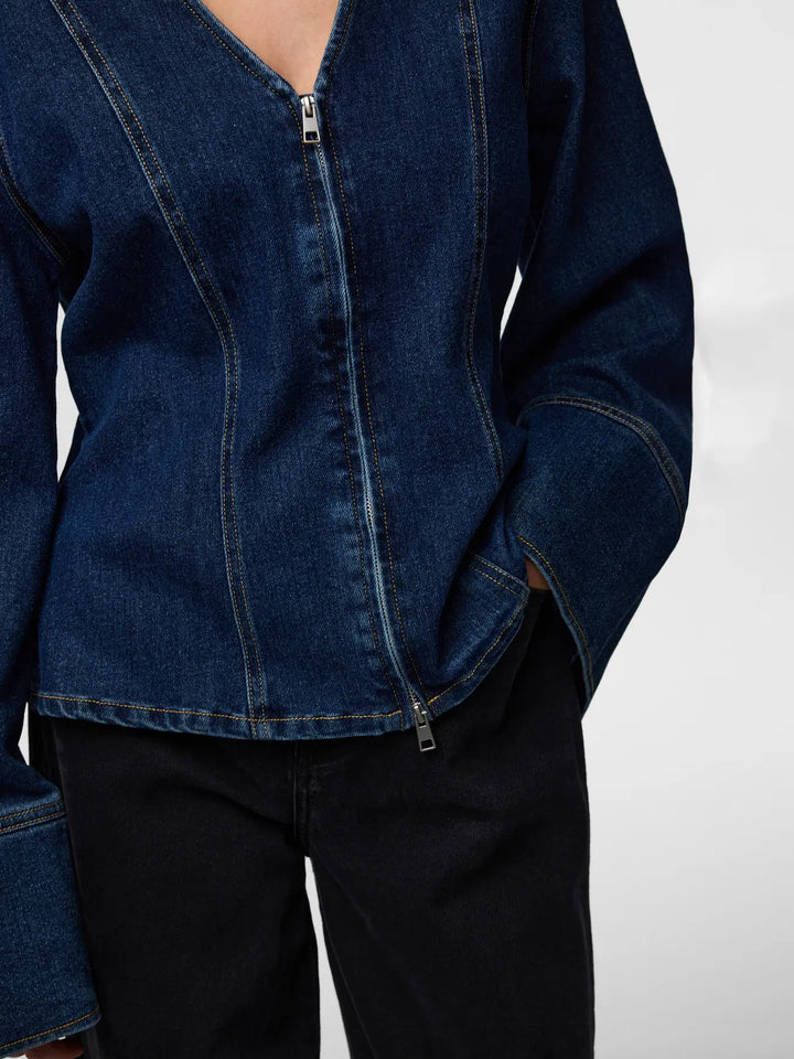 Pieces - Pcflora Ls Denim Shirt - 4930956 Dark Blue Denim