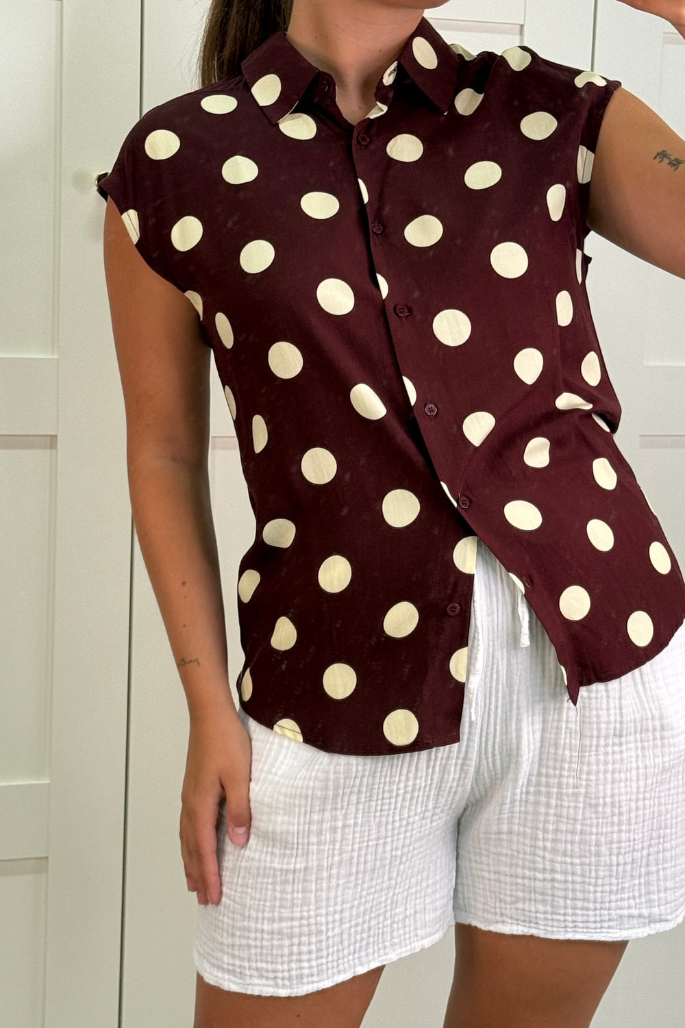 A-bee - Cleo Polka Dot Blouse - Chocolate Bluser 