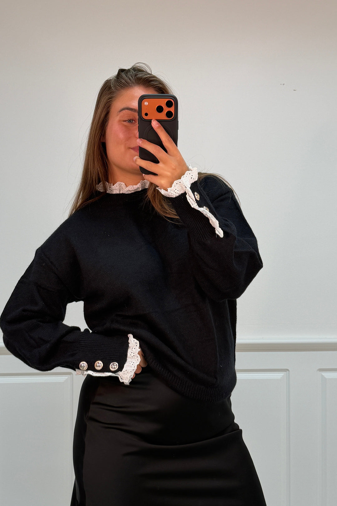 A-bee - Mirielleknit Sweater - Black Strikbluser 