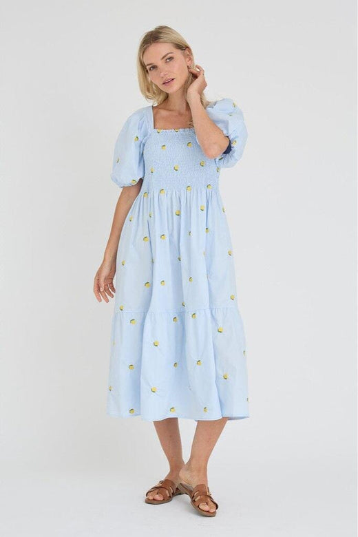 A-View - Cheri Fruit Dress AV8034 - 128 - Light Blue/Yellow Kjoler 