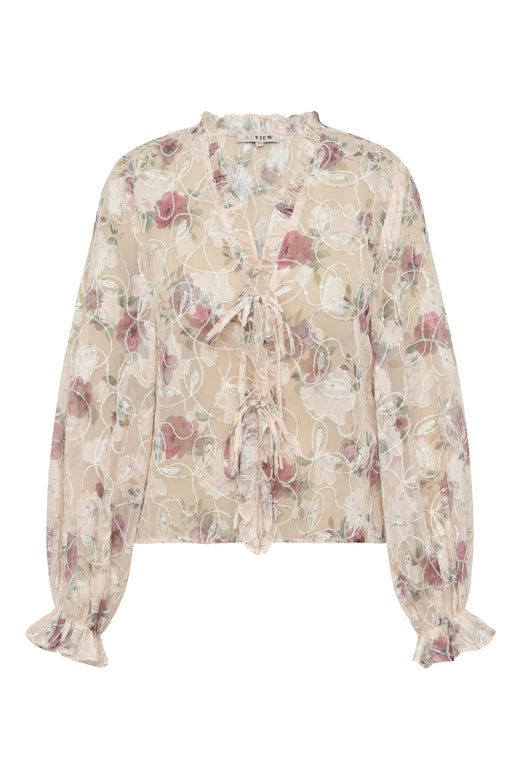 A-View - Flounce Blouse AV7039 - 308 - Sand/Dusty Green Bluser 
