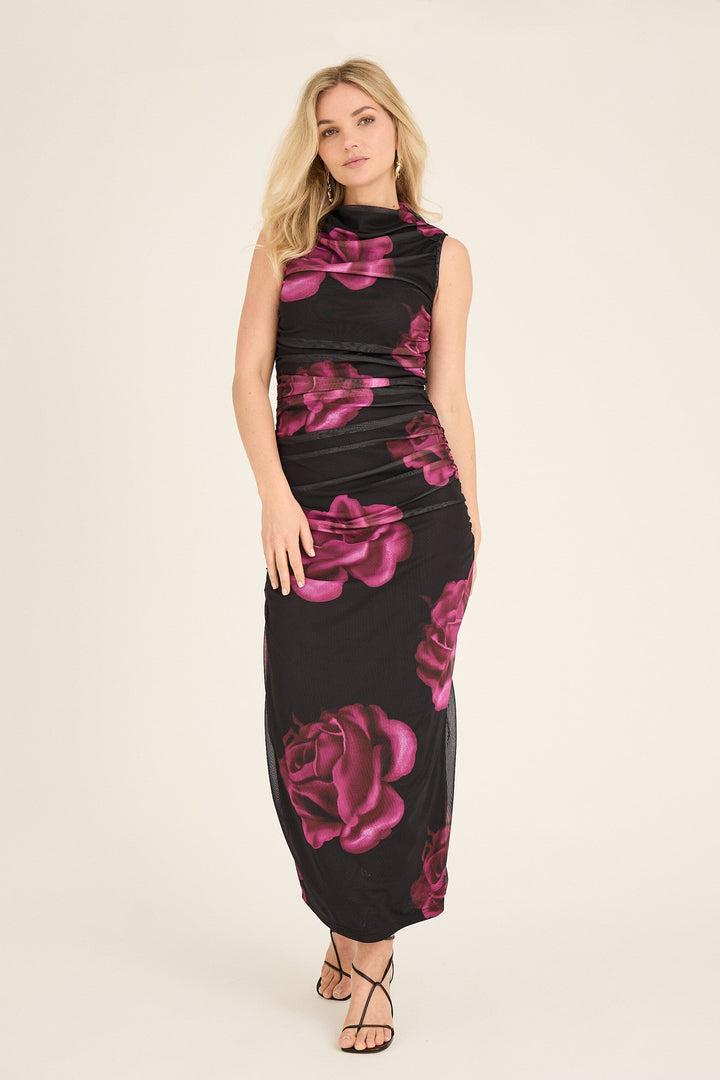 A-View - Ophelia Dress AV7017 - 163 - Black/Pink Kjoler 