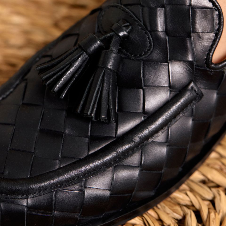 Angulus - Flettet Loafer Med Kvastdetaljer 1742-101 - 4689 Black Braid