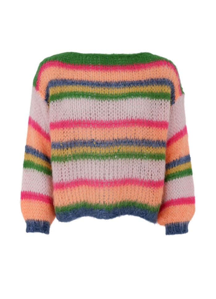 Black Colour - Bcanna Multi Striped Jumper 1241 - Orange Multi Strikbluser 